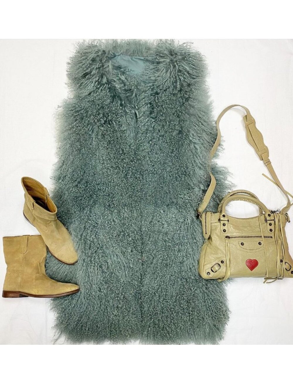 💥💋UBER GORGE!💋💥VTG Diane von Fürstenberg Teal 100% Mongolian Lamb Fur Vest